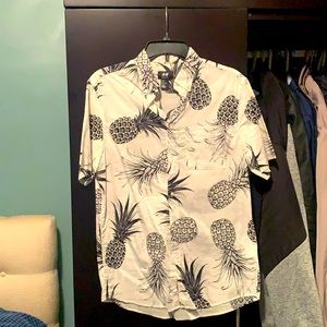 H&M pineapple Short Sleeve Button Down Shirt